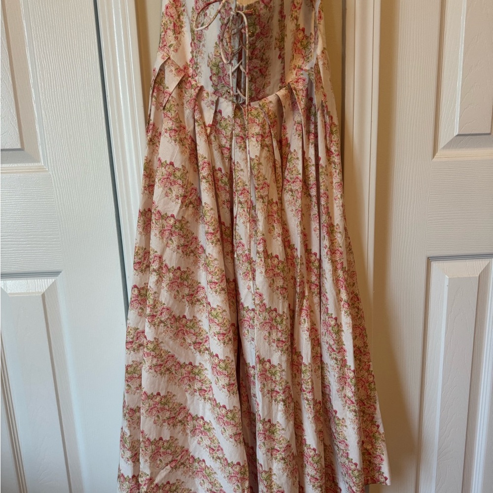 Floral Pink and Cream Maxi Dress with Tie Detail - Picture 3 of 4